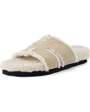 CUSHIONAIRE Women's Cuddle Fur Faux Shearling lined slide sandal +Memory Foam, Wide Widths Availa... | Amazon (US)