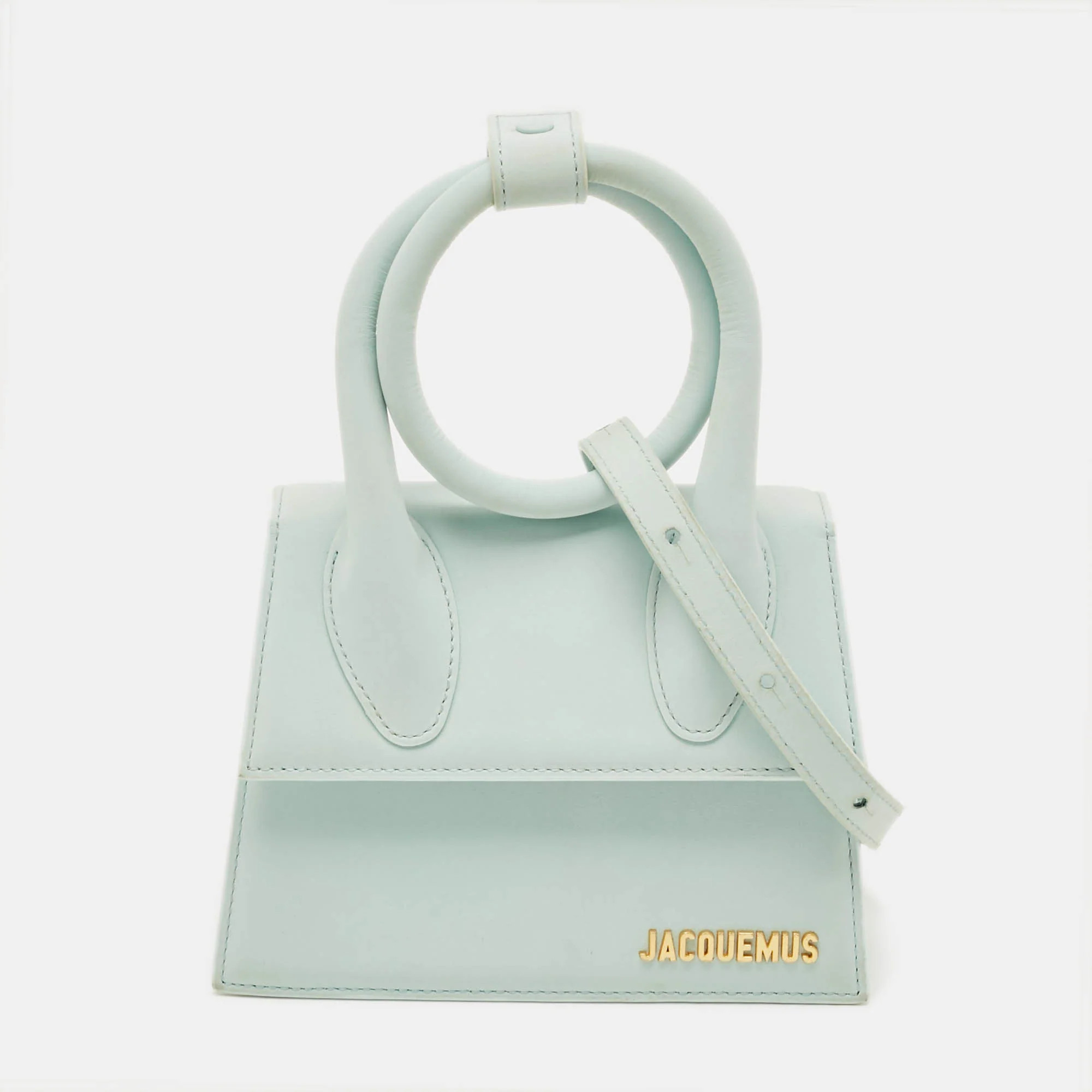 Jacquemus Le Chiquito Noeud Light Blue Nubuck Leather Top Handle Bag | Shop Simon