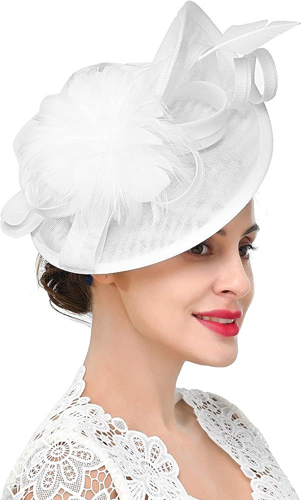 Zivyes Fascinators Hat for Women Tea Party Headband Derby Wedding Flower Mesh Veil Fascinator | Amazon (US)