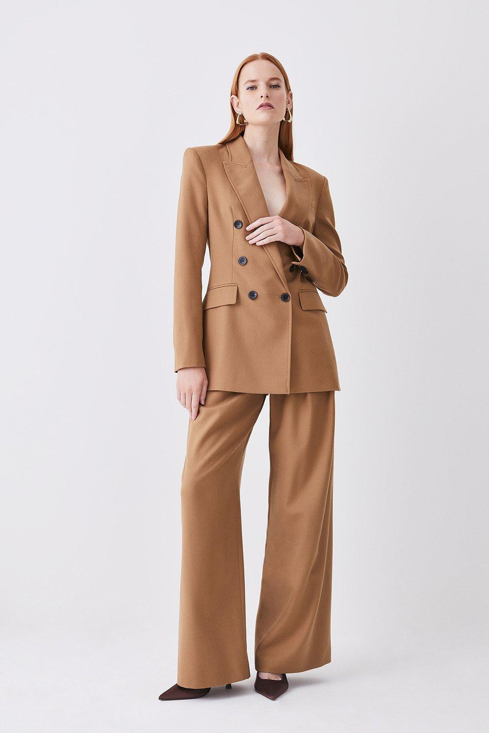 Premium Wool Flannel Pleat Detail Pants | Karen Millen US