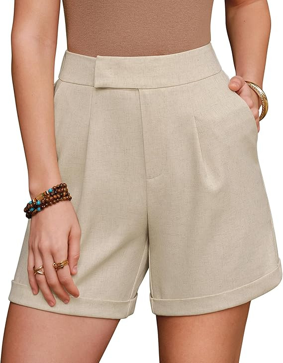 Arach&Cloz Women's Linen Blend High Waist Business Casual Wide Leg Shorts 2026 | Amazon (US)
