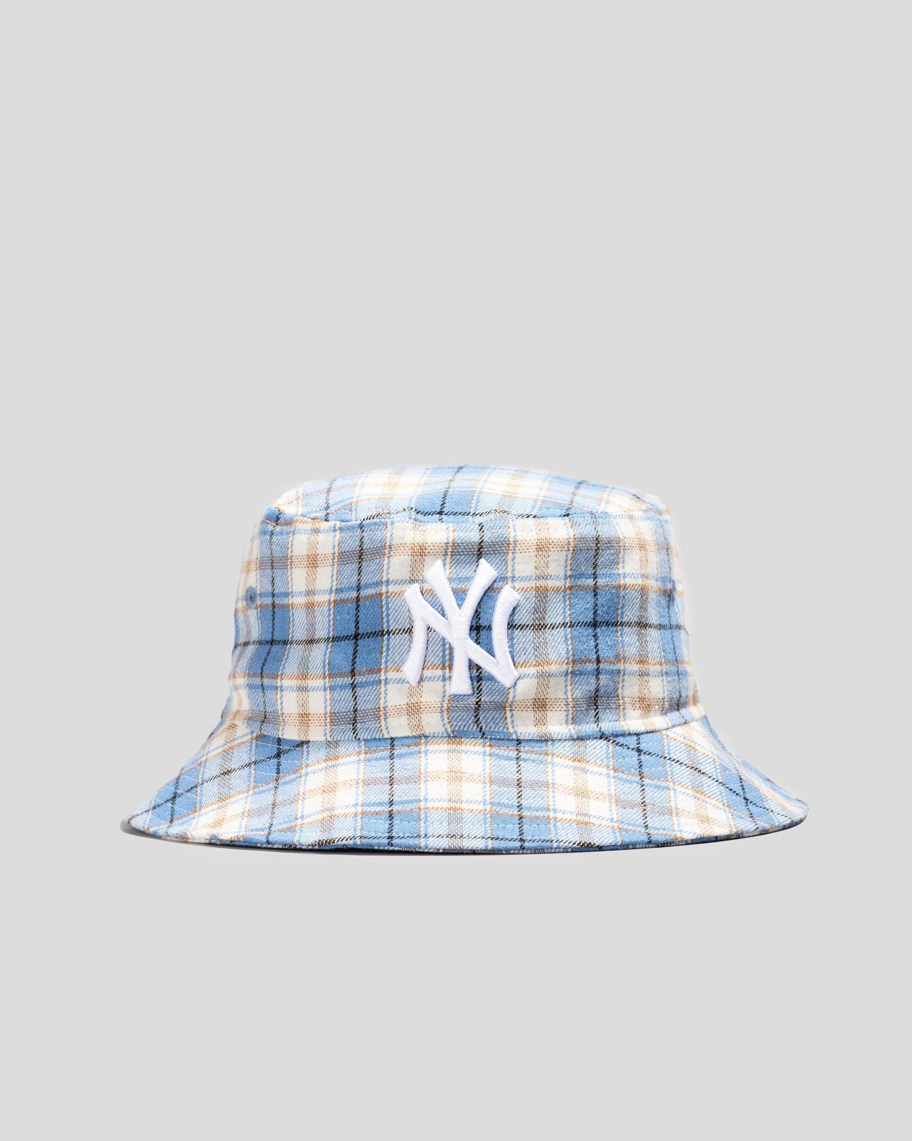 New Era Women's Ny Yankees Bucket Hat in Sky Blue Plaid Size Medium/Large | City Beach (US)