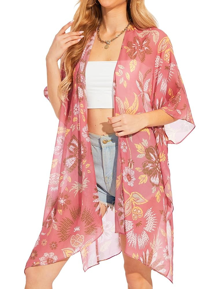 Moss Rose Women's Chiffon Long Kimono Beach Cover up for Summer Bathing Suits Cardigans Casual Lo... | Amazon (US)