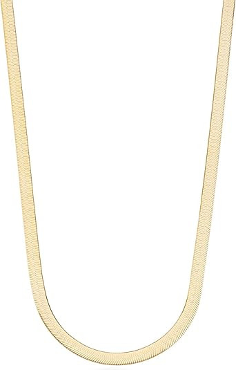 Miabella 18K Gold Over Sterling Silver Italian Solid 4.5mm Flexible Flat Herringbone Chain Neckla... | Amazon (US)