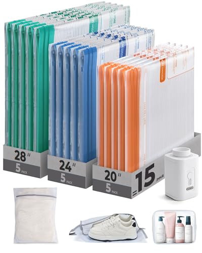 BAGSMART Travel Vacuum Bags with Electric Pump, Vacuum Seal Bags for Clothing Travel & Organization, 4000Pa Space Saver Bags for Carry-on Luggage, 18 Pack with Shoe, Laundry & Toiletry Bags | Amazon (US)
