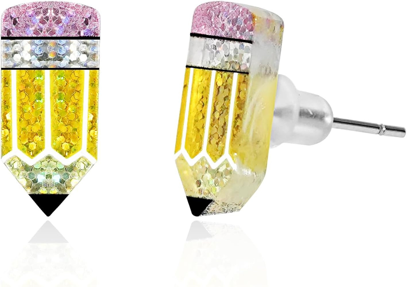 Amazon.com: Mintolex Teacher Earrings for Women Cute Acrylic Glitter Apple Pencil Earrings Back t... | Amazon (US)