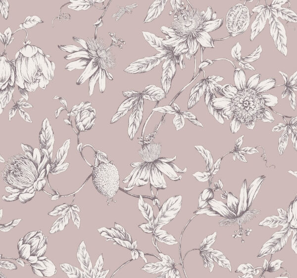 Passion Flower Toile Wallpaper- Orchid | York Wallcoverings