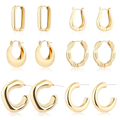 6 Pairs 14K Gold Plated Hoop Earrings for Women Lightweight Chunky Hoop Earrings Multipack Hypoal... | Amazon (US)