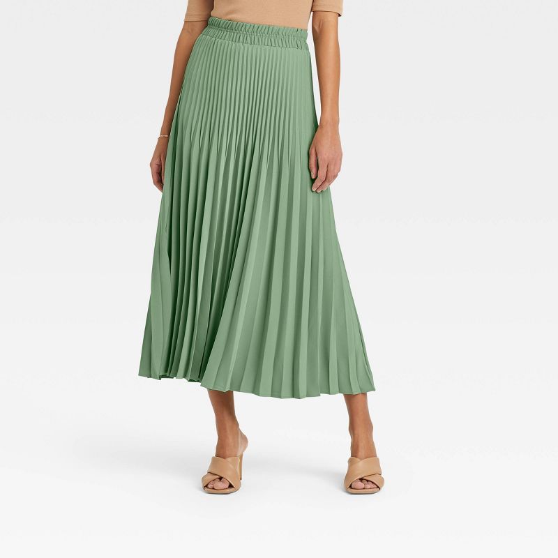 Women&#39;s High-Rise Midi Slip Pleated A-Line Skirt - A New Day&#8482; Green S | Target