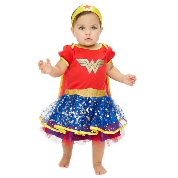 DC Comics Wonder Woman Baby Girls Fancy Dress Costume Bodysuit with Gold Tiara & Cape 3-6 Months ... | Walmart (US)