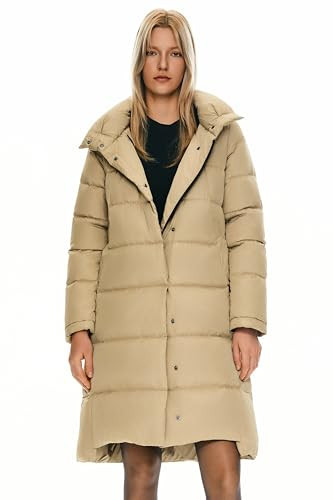 Orolay Women's Hooded Down Jacket Long Winter Coat Stand Collar Puffer Jacket Khaki XS | Amazon (US)