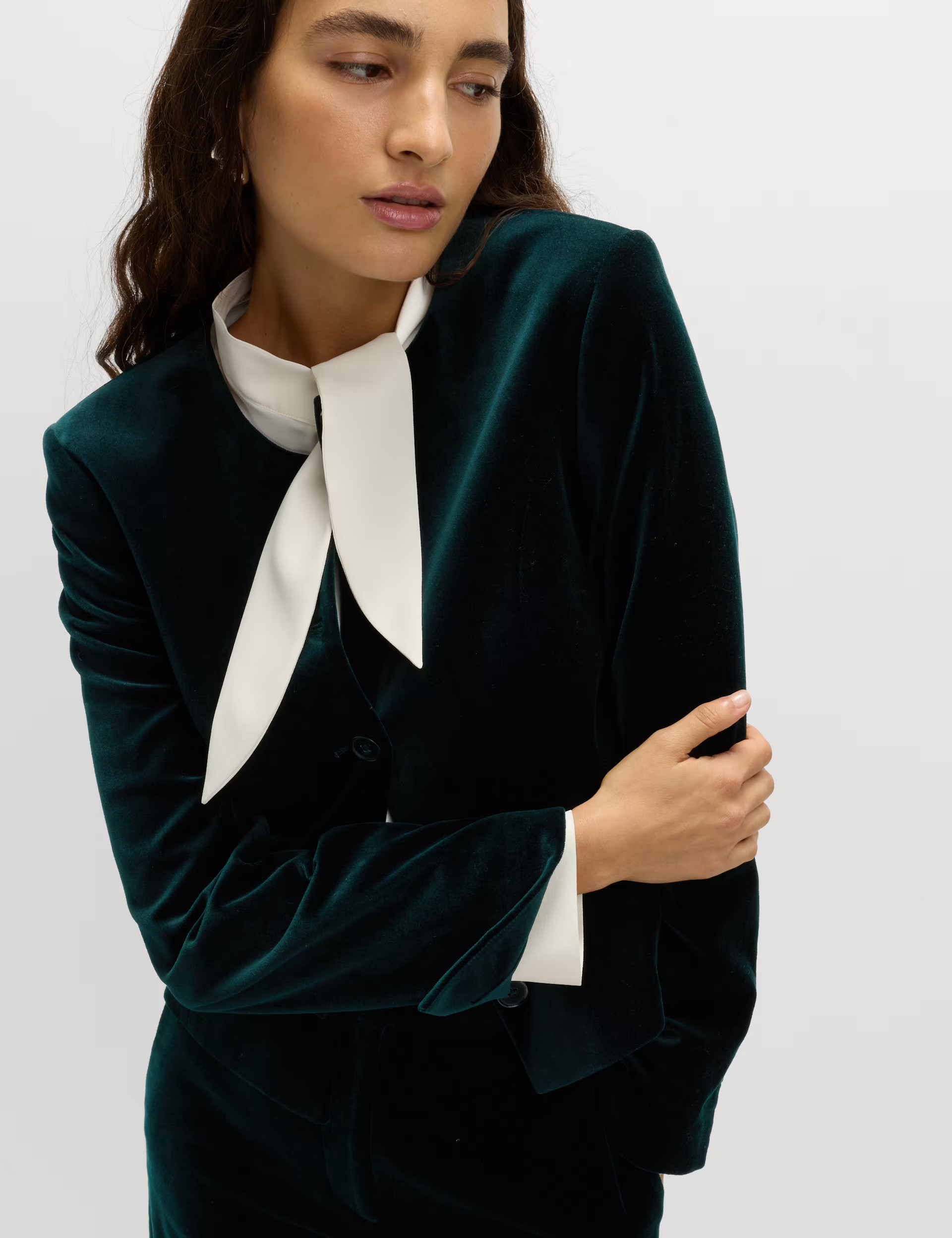 Velvet Cotton Rich Tailored Collarless Blazer | Marks & Spencer (UK)