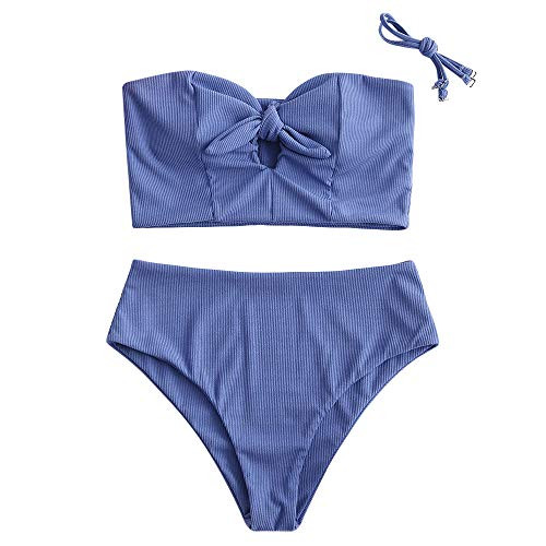 Amazon.com: ZAFUL Women's Keyhole Tied High Waisted Bikini Sets Spaghetti Straps 2 Pieces Swimsui... | Amazon (US)