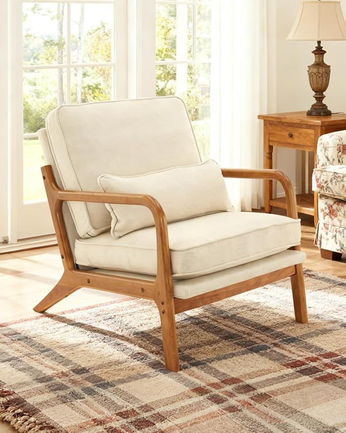 Karl home Accent Chair Mid-Century Modern Chair with Pillow Linen Fabric Upholstered Lounge Arm C... | Amazon (US)