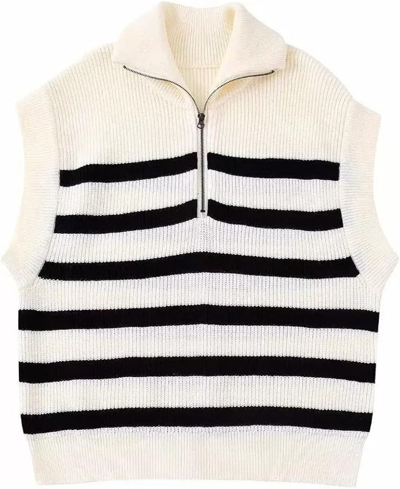 Women's 1/4 Zipper Collar Long Sleeve Sweater Stripe Color Block Loose Knitted Slit Pullovers Top... | Amazon (US)