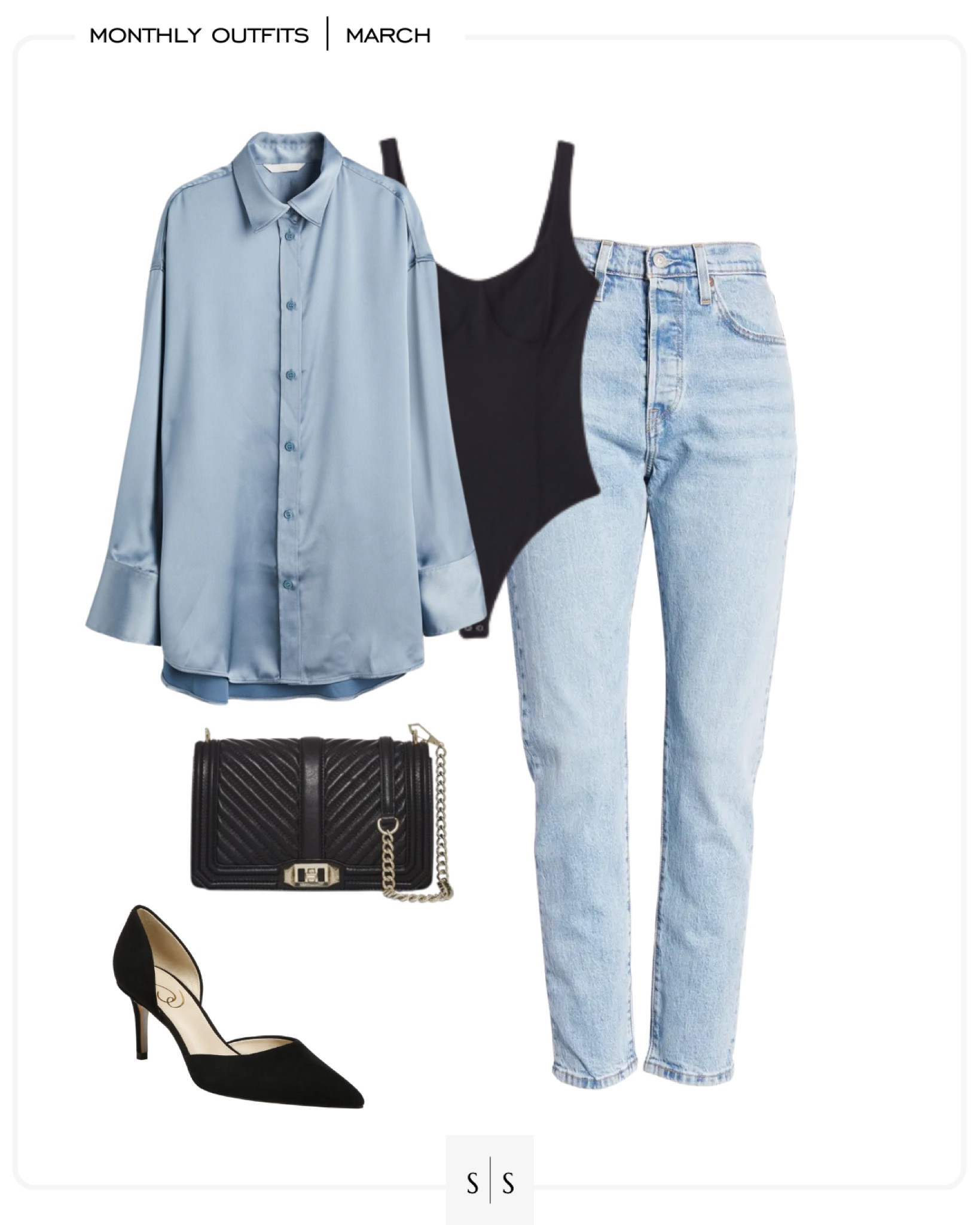 Monthly outfit planner : MARCH looks | #skinnyjean #silkshirt #trendyoutfit #datenight #girlsnight #springoutfit | See entire calendar on thesarahstories.com ✨

#LTKstyletip