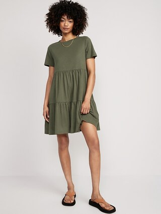 EveryWear Slub-Knit Tiered Mini T-Shirt Swing Dress for Women | Old Navy (US)