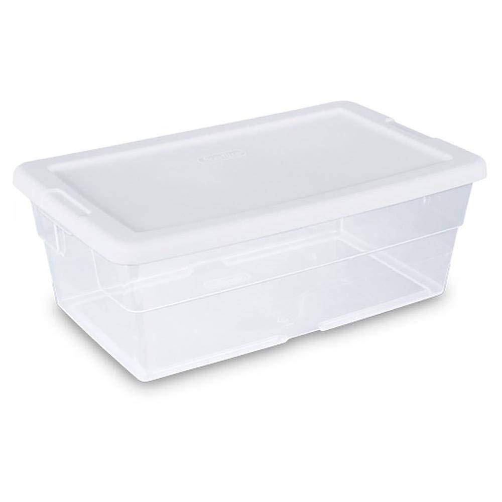 Sterilite 6 Qt Storage Box, Stackable Bin with Lid, Plastic Container to Organize Shoes and Crafts on Closet Shelves, Clear with White Lid, 1-Pack | Amazon (US)
