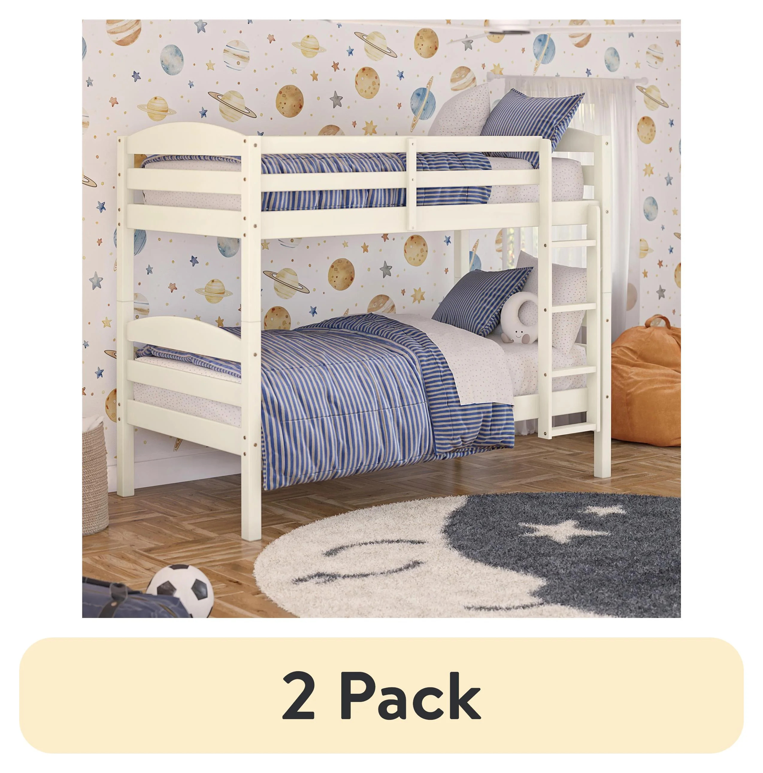 (2 pack) Better Homes & Gardens Leighton Solid Wood Twin-over-Twin Convertible Bunk Bed, Vanilla | Walmart (US)