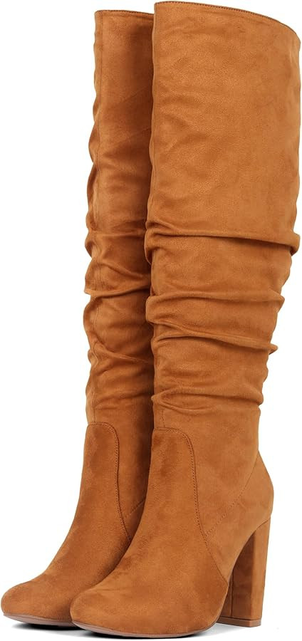 Women’s Faux Suede Knee High Boots with Zip – Stylish Block Heel for Autumn Winter | Amazon (UK)