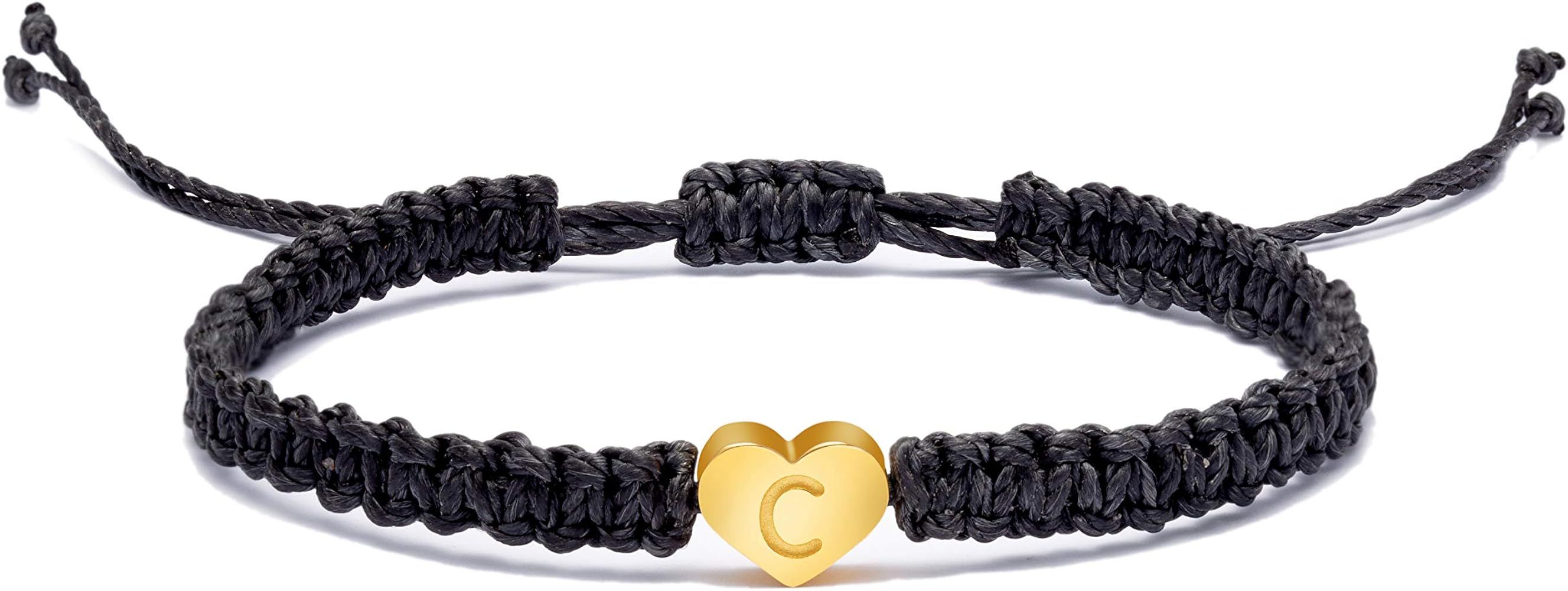 Memgift Dainty 18K Gold Initial A Letter Heart Charm Bracelets for Women Teen Girls Handmade Rope Br | Amazon (US)