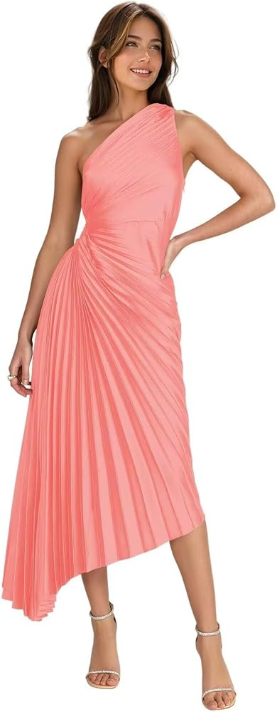 Satin One Shoulder Bridesmaid Dresses with Pleates for Women Asymmetrical Corset Long Formal Wedd... | Amazon (US)