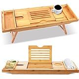 SereneLife Bath Caddy Breakfast Tray Combo - Natural Bamboo Wood Waterproof Bath Tub Caddy and Bed T | Amazon (US)