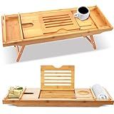 SereneLife Bath Caddy Breakfast Tray Combo - Natural Bamboo Wood Waterproof Bath Tub Caddy and Bed T | Amazon (US)