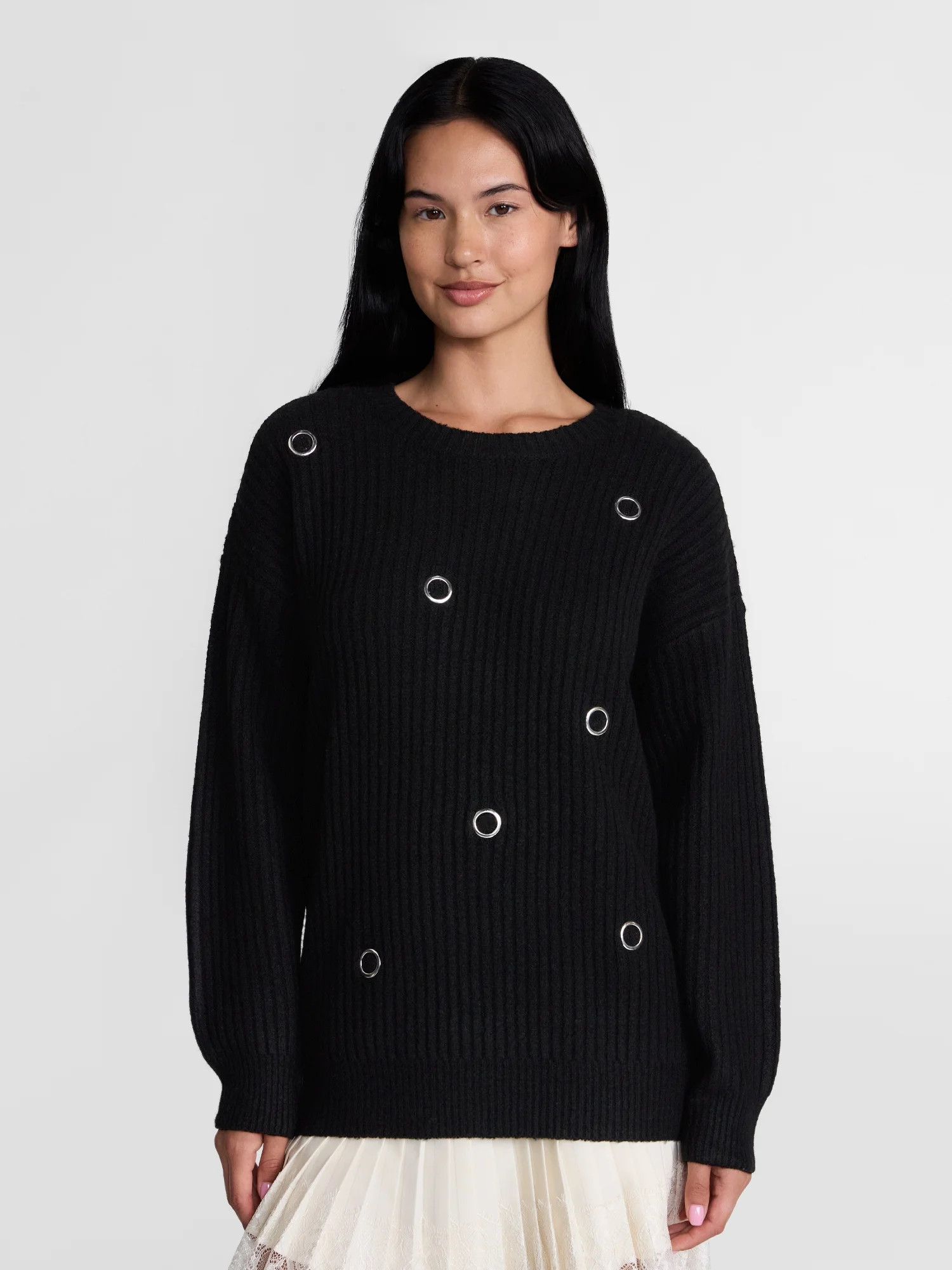 Madden NYC Women's Grommet Sweater with Long Sleeves, Midweight, Sizes XXS-XXL | Walmart (US)
