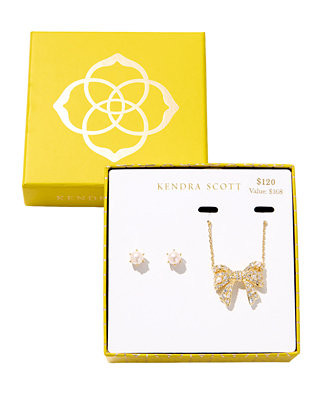 Kendra Scott 2-Piece Freshwater Cultured Pearl (2.8mm-7mm) Krista Bow Pendant Necklace and Ashton... | Macy's