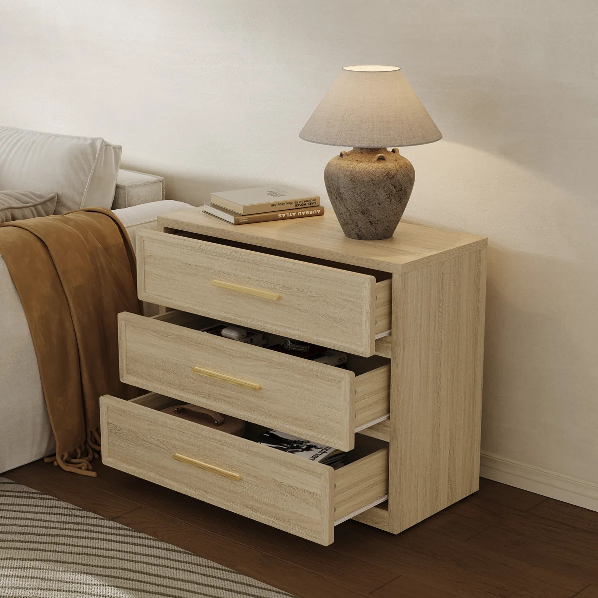 Elevate your bedroom with this chic nightstand. Crafted from light - toned wood, this bedside tab... | Wayfair North America