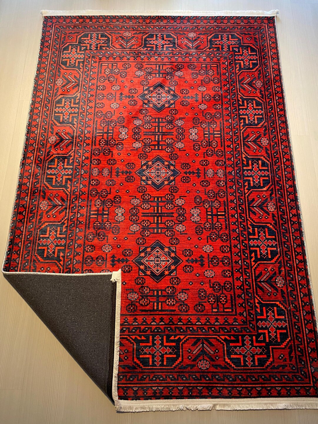 Red Turkish Rug 9x12: Modern Tribal Kilim, Cotton Nursery Rug - Etsy | Etsy (US)