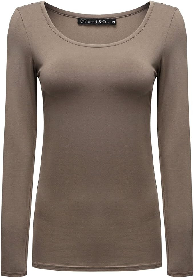 OThread & Co. Women's Long Sleeve T-Shirt Scoop Neck Basic Layer Stretchy Shirts | Amazon (US)