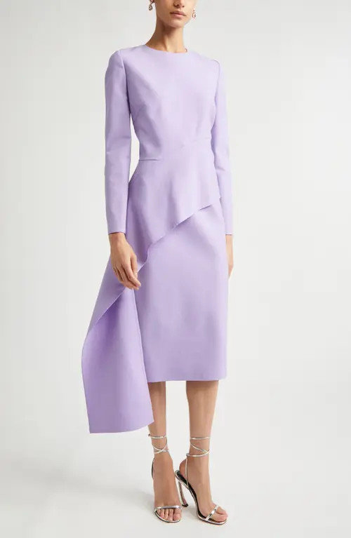 Oscar de la Renta Asymmetric Drape Long Sleeve Stretch Crepe Dress in Pansy at Nordstrom, Size 2 | Nordstrom