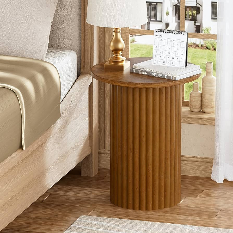 PAKASEPT Round Fluted Side Table, 15 inch Wide Solid Beech Pedestal Side Table, Modern Small Acce... | Amazon (US)