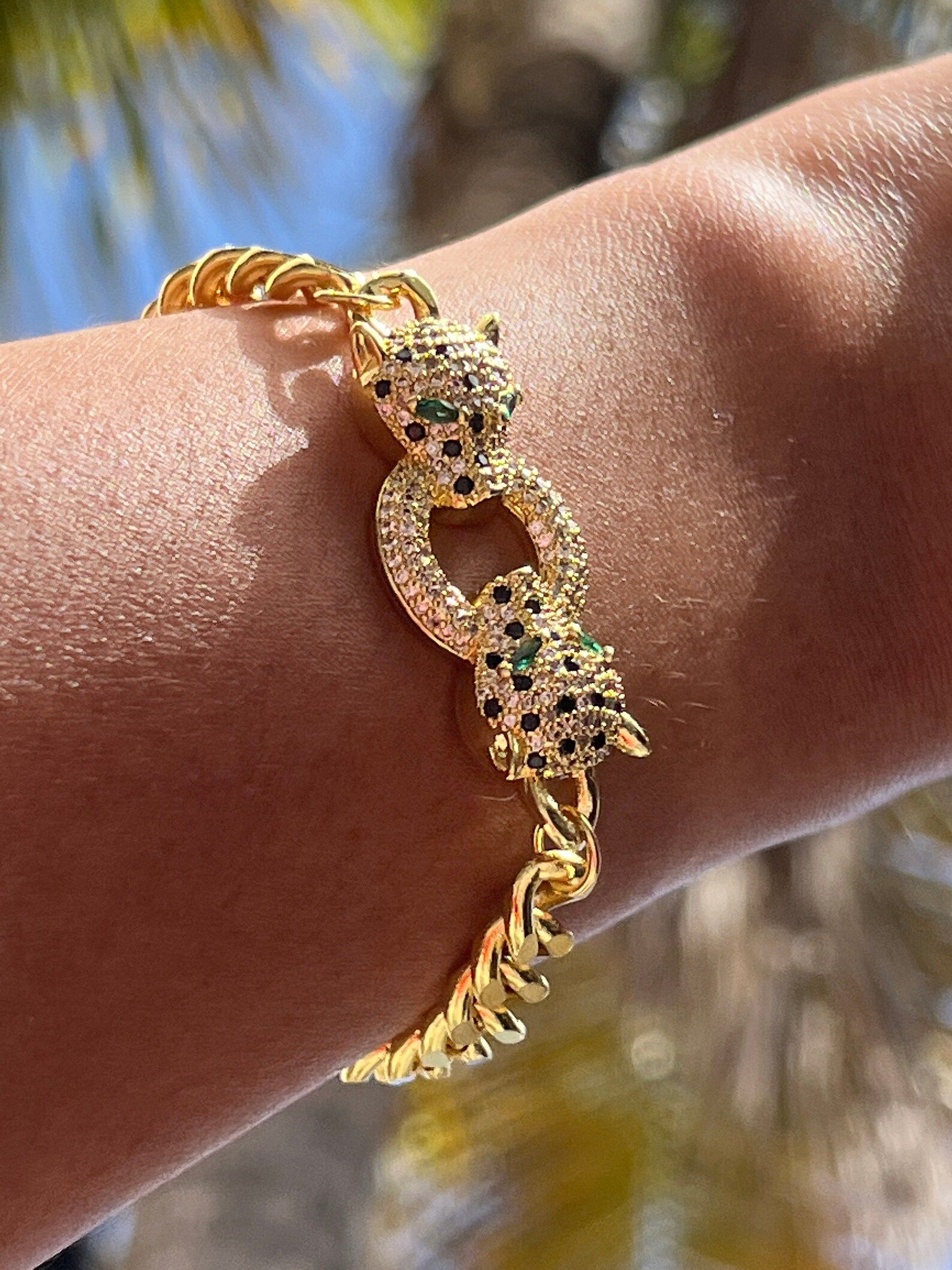 Chunky Gold Jaguar Braceletemerald Panther Braceletcurb | Etsy | Etsy (US)