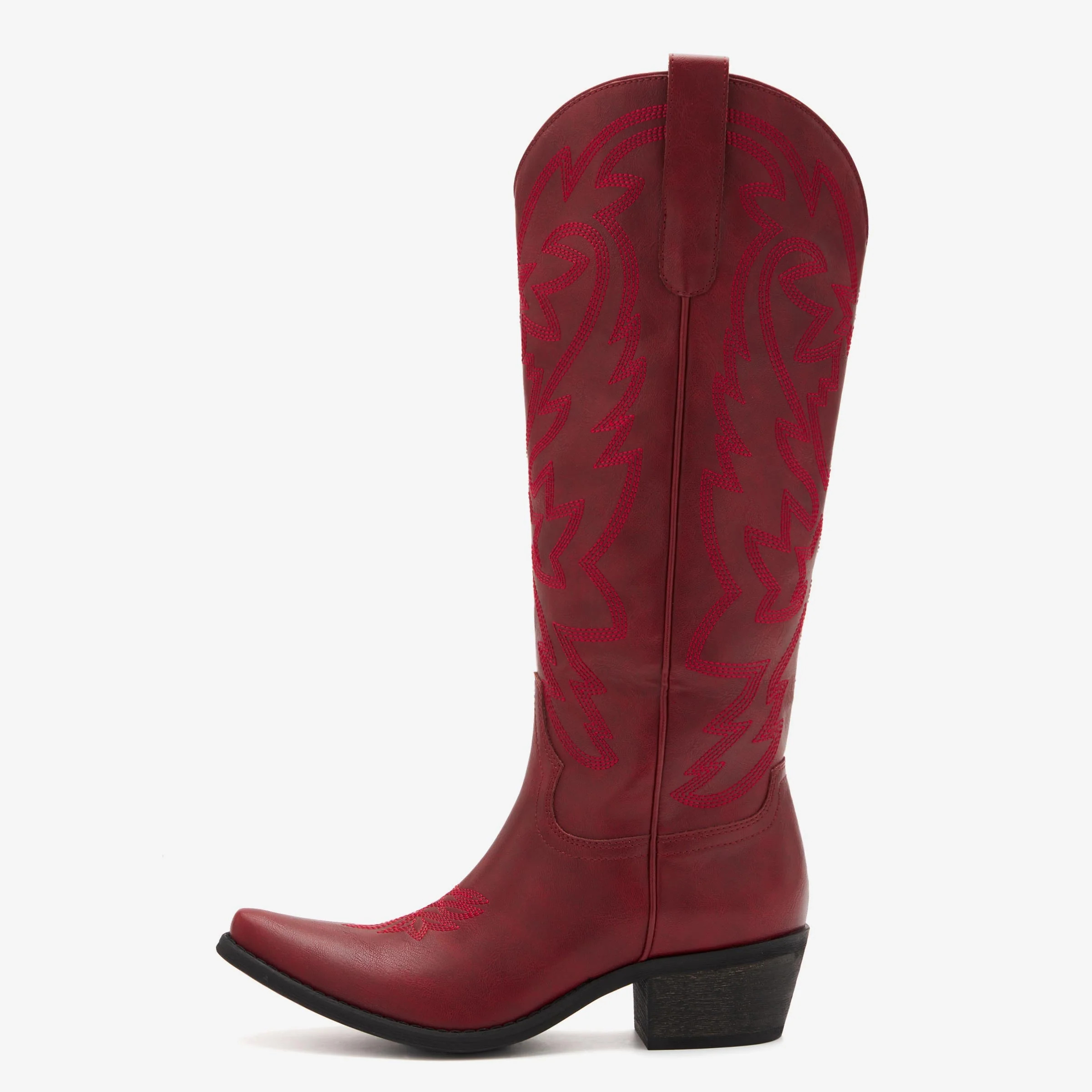 Women's Embroidered Snip Toe Belted Red Cowgirl Boots | REDTOP