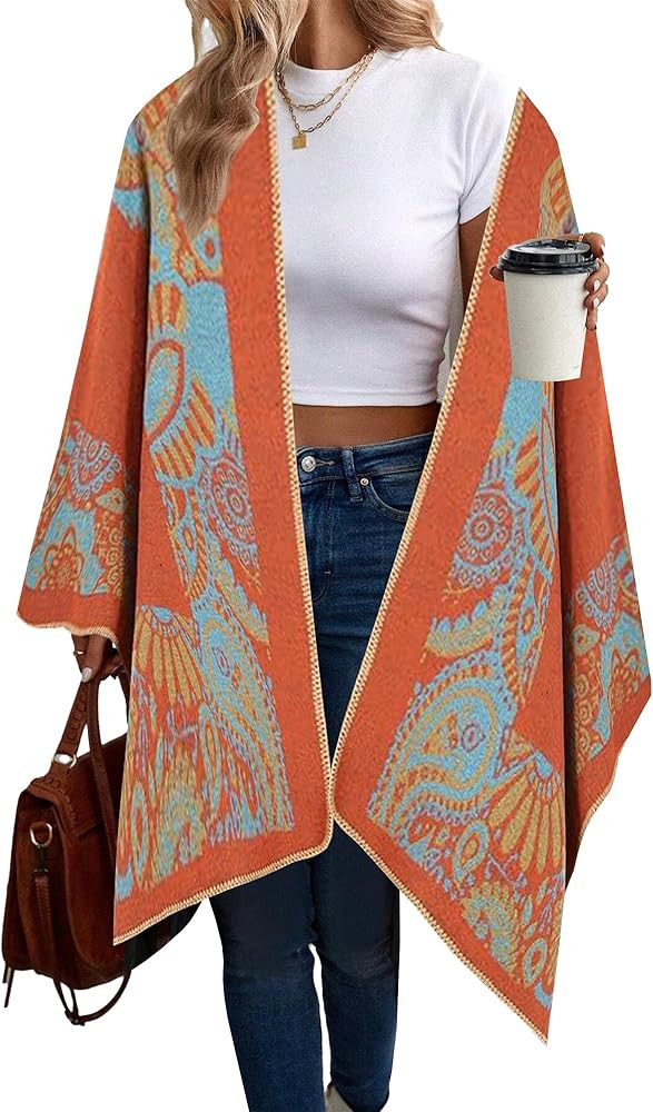 Beautiful Nomad Women's Retro Style Poncho Cape Boho Shawl Wraps Ruana Printed Tassel Cardigan fo... | Amazon (US)