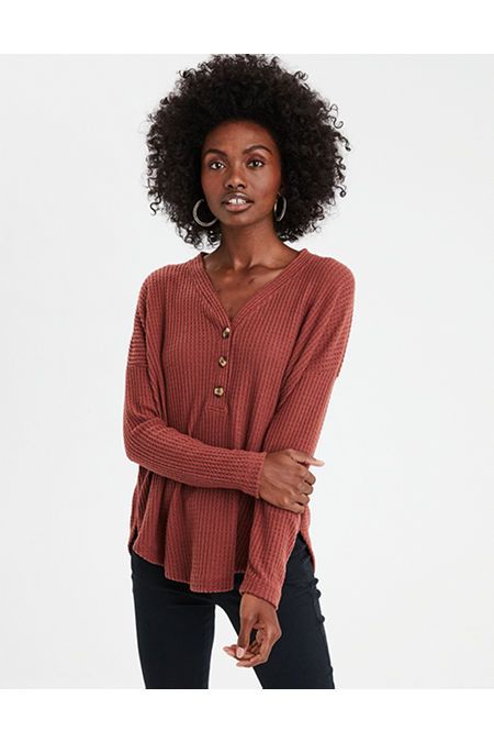 AE Soft & Sexy Plush Waffle Henley | American Eagle Outfitters (US & CA)