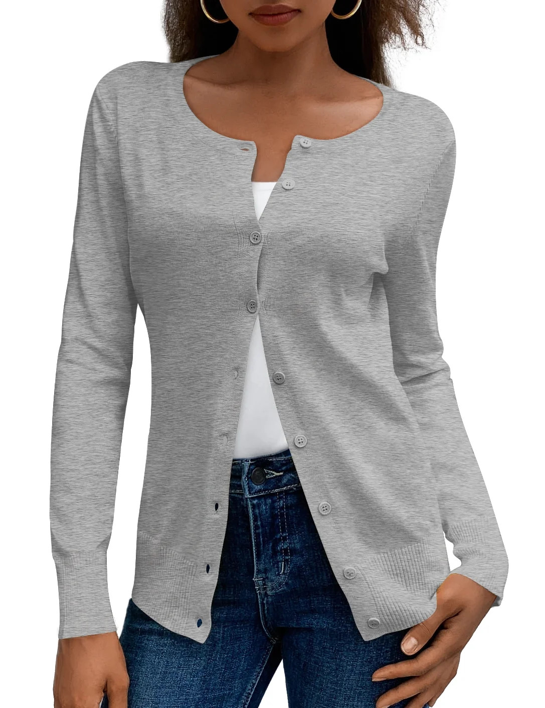 a.Jesdani Womens Cardigans Lightweight Soft Knit Crewneck Cardigan Sweater S-2XL | Walmart (US)