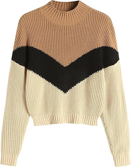 ZAFUL Women's Cropped Turtleneck Sweater Lantern Sleeve Ribbed Knit Pullover Sweater Jumper | Amazon (US)