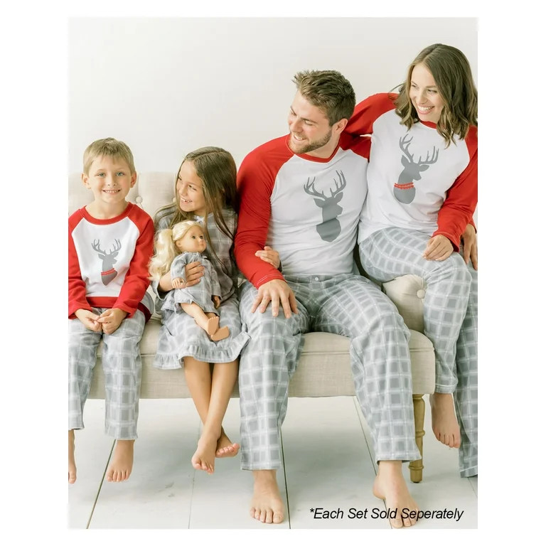 Our Family Pjs Matching Family Christmas Pajama Sets, Fleece Grey Plaid | Walmart (US)