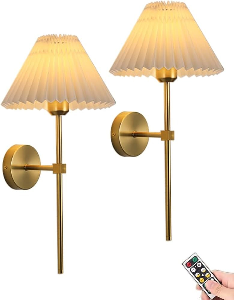 Battery Operated Wall Sconces Gold Set of Two with Remote,Rechargeable Wall Lights with Timer,Ind... | Amazon (US)