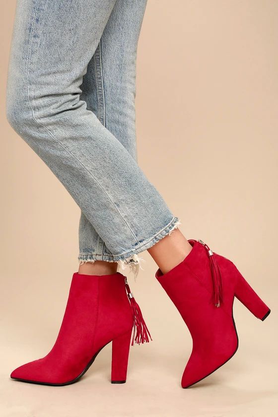 Mishka Red Suede Pointed Toe Ankle Booties | Lulus (US)