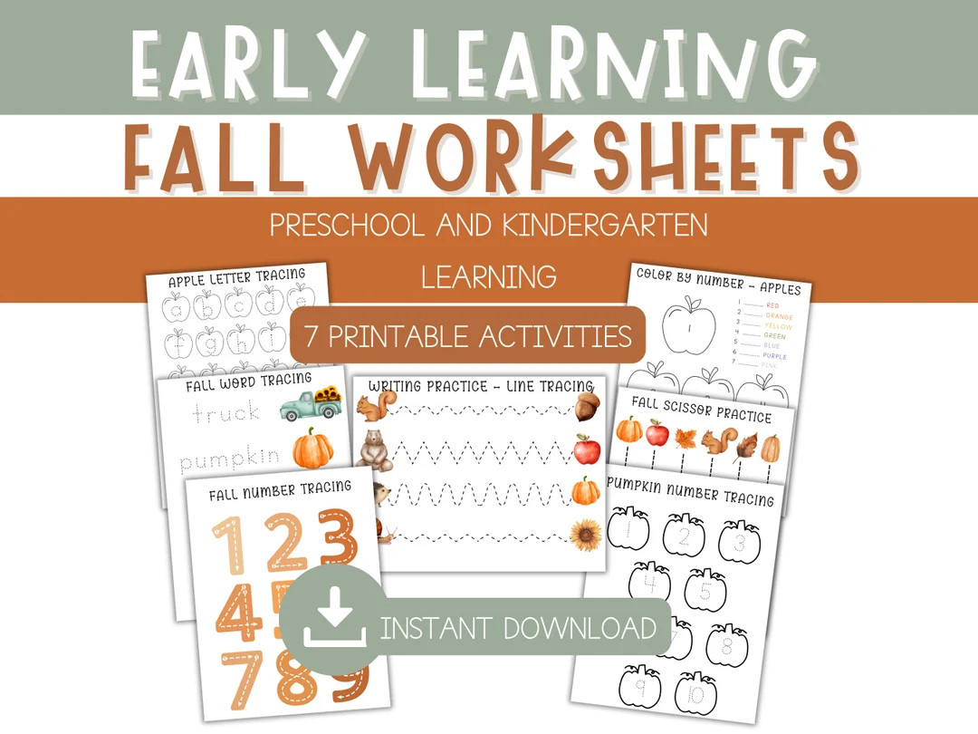 Autumn Preschool Learning Pack - Fall Preschool Worksheets - Fall Letter Tracing - Fall Kindergar... | Etsy (US)