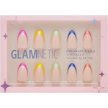 Glamnetic Press On Nails - Sprinkles | Rainbow French Tip Nails, UV Finish Short Pointed Almond S... | Amazon (US)