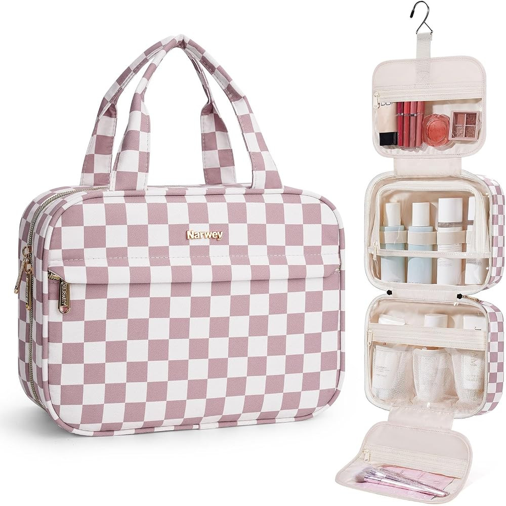 Narwey Hanging Toiletry Bag for Women Checkered Travel Makeup Bag Organizer Cosmetic Make up Toil... | Amazon (US)