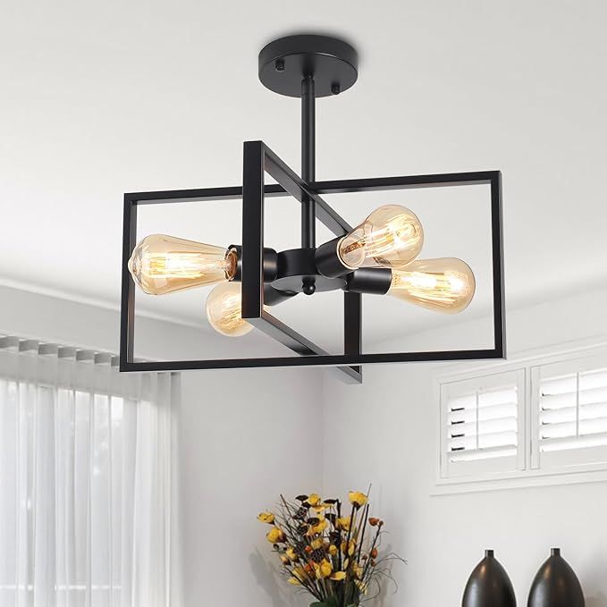 Heircido Black Industrial Ceiling Light Fixtures, 4 Light Modern Rectangle Semi Flush Mount Light... | Amazon (US)