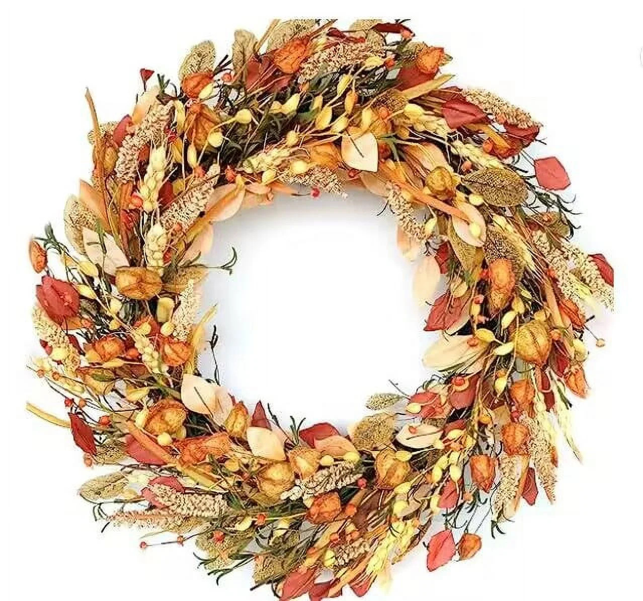 22-23 inch Fall Wreath Berries Front Door Wreath Artificial Leaves Grain Wreath Harvest Wheat Ear... | Walmart (US)