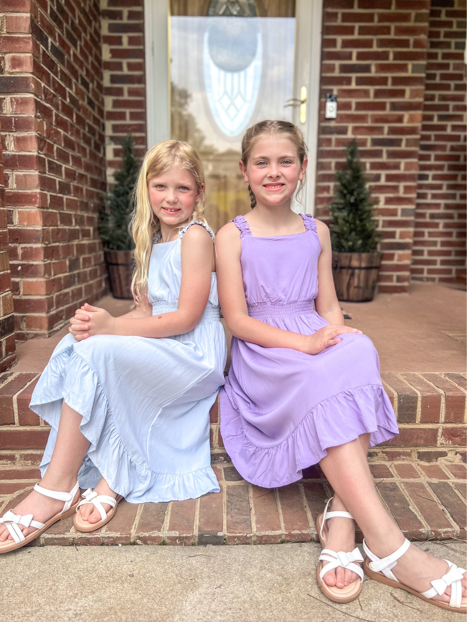 Pretty in baby blue and purple 🤍 lightweight high-low ruffle summer dresses. My girls are loving these! 
Amazon find, sandals are also linked. 
Purple is a size 10
Blue is a size 8 

Wedding, graduation party dress, tea, casual, vacation style 

#LTKunder50 #LTKfamily #LTKkids